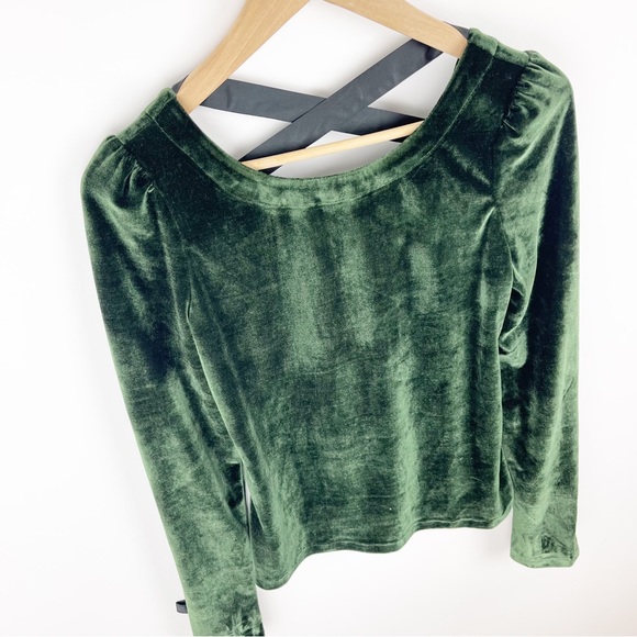 Anthropologie Dark Green Open-Back Velvet Top Size Extra Small - Picture 3 of 10